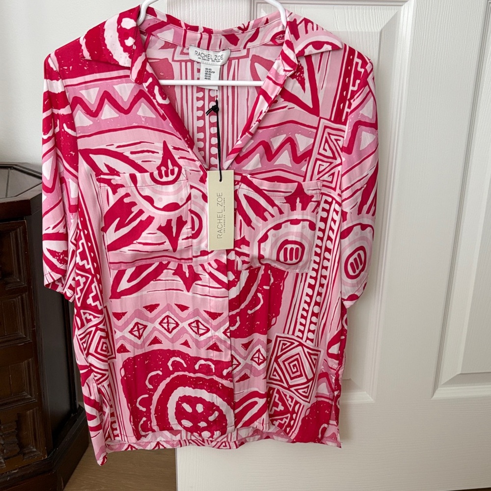 Rachel Zoe Red and Pink Patterned Blouse